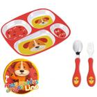 Kit Prato Infantil Com divisorias + Conjunto Colher e Garfo