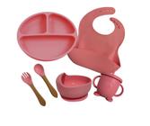 Kit Prato Infantil De Silicone C/ Copo Talher Babador Tigela