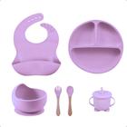 kit prato infantil introdução alimentar silicone com 6 pçs ventosa - Kit de refeição de bebe