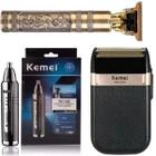 Kit Premium Kemei com Máquina de Cabelo, Barbeador e Aparador Azul