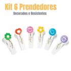 Kit prendedores multiuso cozinha e lavanderia happy days com 6 unidades - secalux