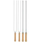 Kit Preparo Churrasco 4pcs Churrasqueira Espetos 55cm Simples e Duplo Cabo Madeira Mor