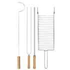 Kit Preparo Churrasco 4pcs Churrasqueira Espetos 65cm Simples e Duplo Cabo Madeira Mor