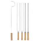 Kit Preparo Churrasco 5pcs Churrasqueira Espetos 55cm Simples e Duplo Cabo Madeira Mor