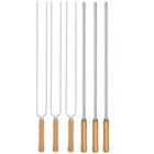 Kit Preparo Churrasco 6pcs Churrasqueira Espetos 55cm Simples e Duplo Cabo Madeira Mor