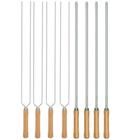 Kit Preparo Churrasco 8pcs Churrasqueira Espetos 55cm Simples e Duplo Cabo Madeira Mor