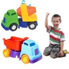 Kit Presente Brinquedo 2 Caminhões Articulado Betoneira e Caçamba Menino 2 Anos Presente Carrinho Caminhão Infantil
