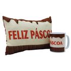 Kit Presente Caneca Almofada Feliz Páscoa Coelho Para Cesta Enfeite