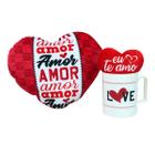 Kit presente caneca plástico 400ml,coração, mini coração ventosa/chaveiro