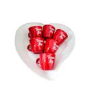 Kit presente para mãe - prato plastico branco coração + 6 xicaras vermelhas acrilico/plastico estampadas