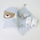 Kit Presente Ursinho Nino Azul (Manta, Pantufa e Blanket) - Zip Toys