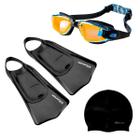 Kit profissional completo, óculos touca nadadeira de natação