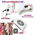 Kit Profissional Fibra, Acrigel, Cabine 120W, Lixadeira Porquinho, Coletor de Pó Unhas