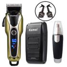 kit Promocional Barbeiro Maquina Corte Kemei + Shave Kemei