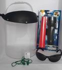Kit proteção 4 pçs - óculos + protetor facial + protetor auricular + lanterna de sinalização
