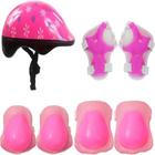 Kit proteção infantil rosa completo capacete joelheira munhequeira 7 peças bike skate patins meninas
