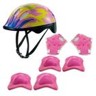 Kit Proteção Patins/Skate/Bike Infantil Rosa Capacete+6 PÇS