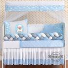 Kit Protetor Berço Completo Americano Ovelha Azul Menino 12 peças com Saia, Edredom e mosquiteiro