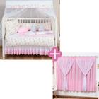 Kit Protetor Berço + Cortina Completo Estampado Ursa Baby Rosa laterais 100% Algodão