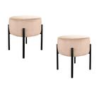 Kit Puff Decorativo Base Metálica Preta Suede Bege - Belliv Decor