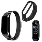 Kit Pulseira Metal Magnética Preta + Pulseira Silicone Preta + Película Compatível Xiaomi Mi Band 6