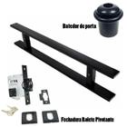 Kit puxador porta pivotante ( clean ) aço inox preto + fechadura rolete pivotante preto +batedor / amortecedor porta preto