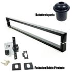 Kit puxador porta pivotante ( greco ) aço inox preto + fechadura rolete pivotante preto +batedor / amortecedor porta preto