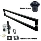 Kit puxador porta pivotante ( slin ) aço inox preto + fechadura rolete pivotante preto +batedor / amortecedor porta preto