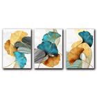 Kit quadro decorativo flor azul luxo 3 pç