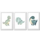 Kit Quadro Decorativo Infantil Dinossauro Aquarela Azul