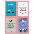 Kit Quadro Decorativo Maquiagem Frases Moldura Rosa 4un 22x32cm