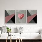 Kit Quadros Abstratos Coração Rosa Sala 3 Peças 20x28cm