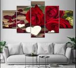 Kit Quadros Decoração 5 pçs flores petulas de rosa coração romantico "