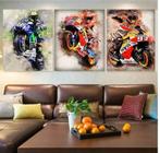 Kit Quadros Decoração 5 pçs homens e motos"