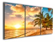 Kit Quadros Decoração 5 pçs Paisagem Praia Palmeira Pôr Do Sol"