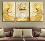 kit quadros decorativos 3 peças Aves Jarro De Flor Dourado "