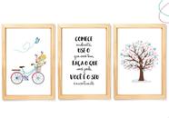 Kit quadros decorativos bicicleta árvore flores menina rosa