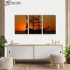 Kit Quadros Decorativos Mdf 3 Peças Por Do Sol Caveira Navio