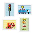 Kit Quadros Infantil Carros Na Cidade 4Un Moldura ul