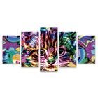 Kit Quadros Mosaico Pop Gato Filhote Neon Estilizado Colorido Teen