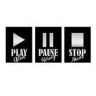 Kit Quadros Play Pause Stop com Detalhes em Acrílico Prata Premium