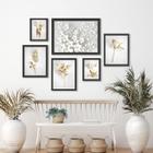 Kit Quadros Suaves Flores Branco com Dourado - 6 Peças