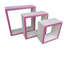 Kit quarto infantil 3 nichos BRANCO com fita de borda ROSA 100% MDF