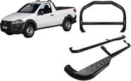 Kit Quebra Mato Estribo Chapa Preto Fiat Strada 2014 a 2020