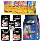 Kit Ração para Gatos Unicat Atum 10,1 kg e 5 Sache Golden Gourmet 70 G + 5 Sache Friskies Sache 85G