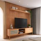 Kit Rack com Painel Ripado para TV 228cm com 01 porta com tela Palhinha 100% MDF TB323 Dalla Costa