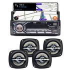 Kit Rádio C/ Suporte Celular Bt Carro + 4 Falante 4 Pol 140w