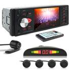 Kit Rádio C/ Tela + Câmera Ré + Sensor Ré Preto Ford Fiesta 1994 1995 1996 1999 2000 2001 2002 USB Bluetooth