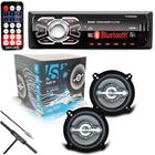 Kit Radio Mp3 Bluetooth Usb + 2 Falantes 5 Pol 140w Leson + Antena de Para-Brisa