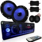 Kit Rádio Mp3 Som Automotivo + Kit Alto Falante 2 vias 6 Polegadas 130w 4 Ohms